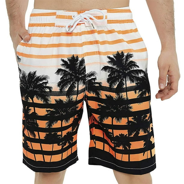 Mens Quick Dry Board Short Summer Leaves Swim Trunks with Mesh Lining 